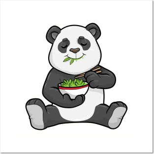 Panda with bowl salad Posters and Art